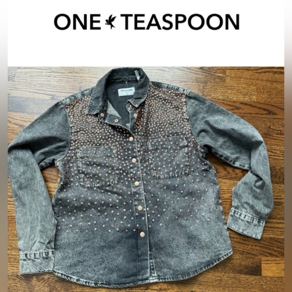 One Teaspoon Women's Denim Shirt Embellished with Sequin Size medium